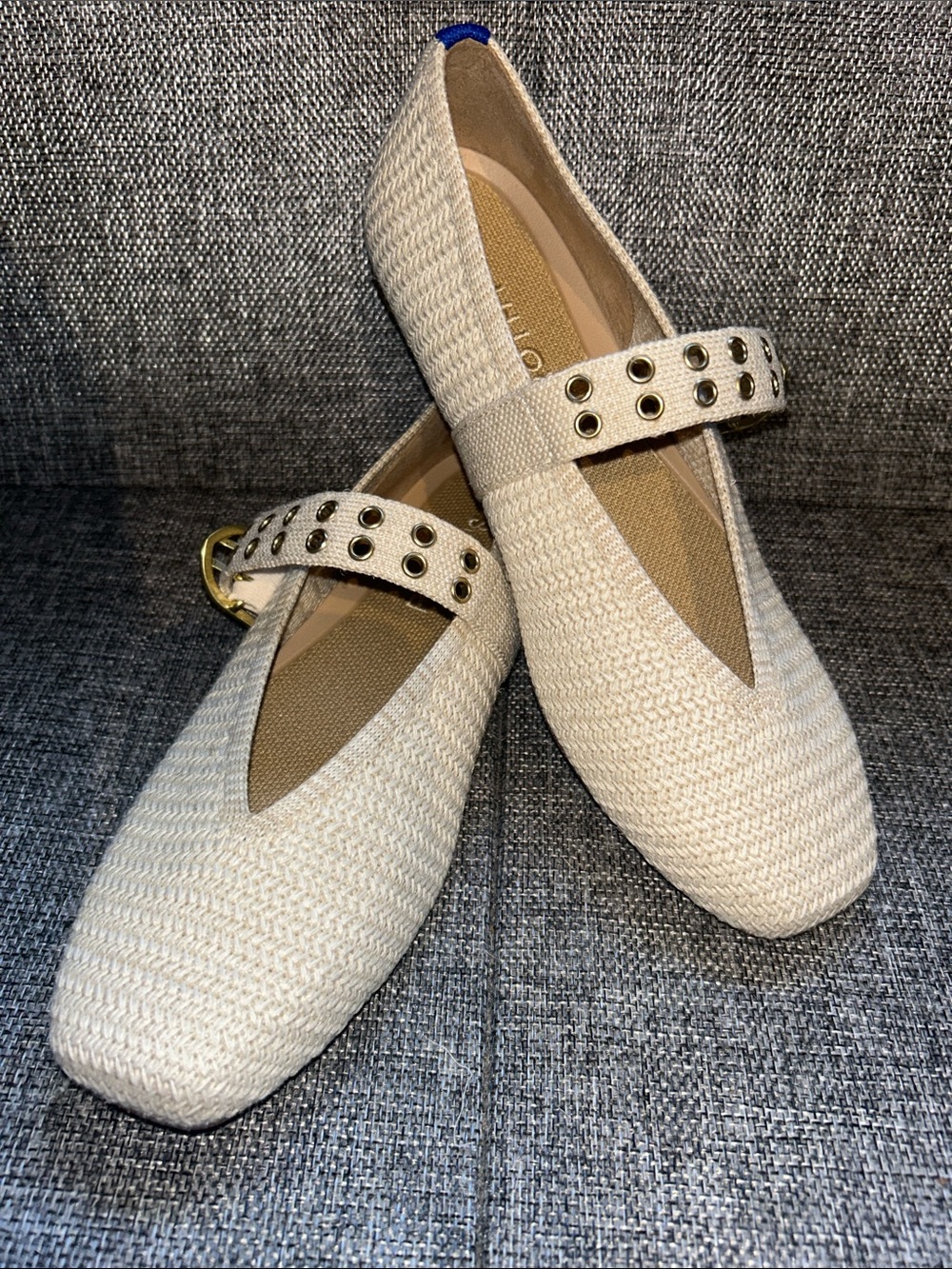 NEW - Rothy's MAX BUCKLE Cream Woven Mary Jane Flats with Grommet Strap - Picture 8 of 8